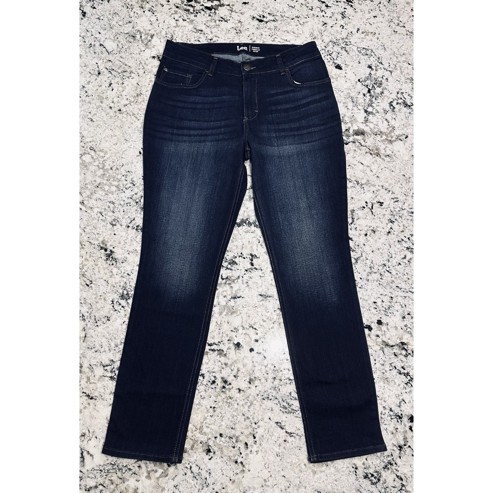 NWT Lee Jeans Women's Midrise Regular Fit Straight Dark Wash Size 16W Long 35x33
